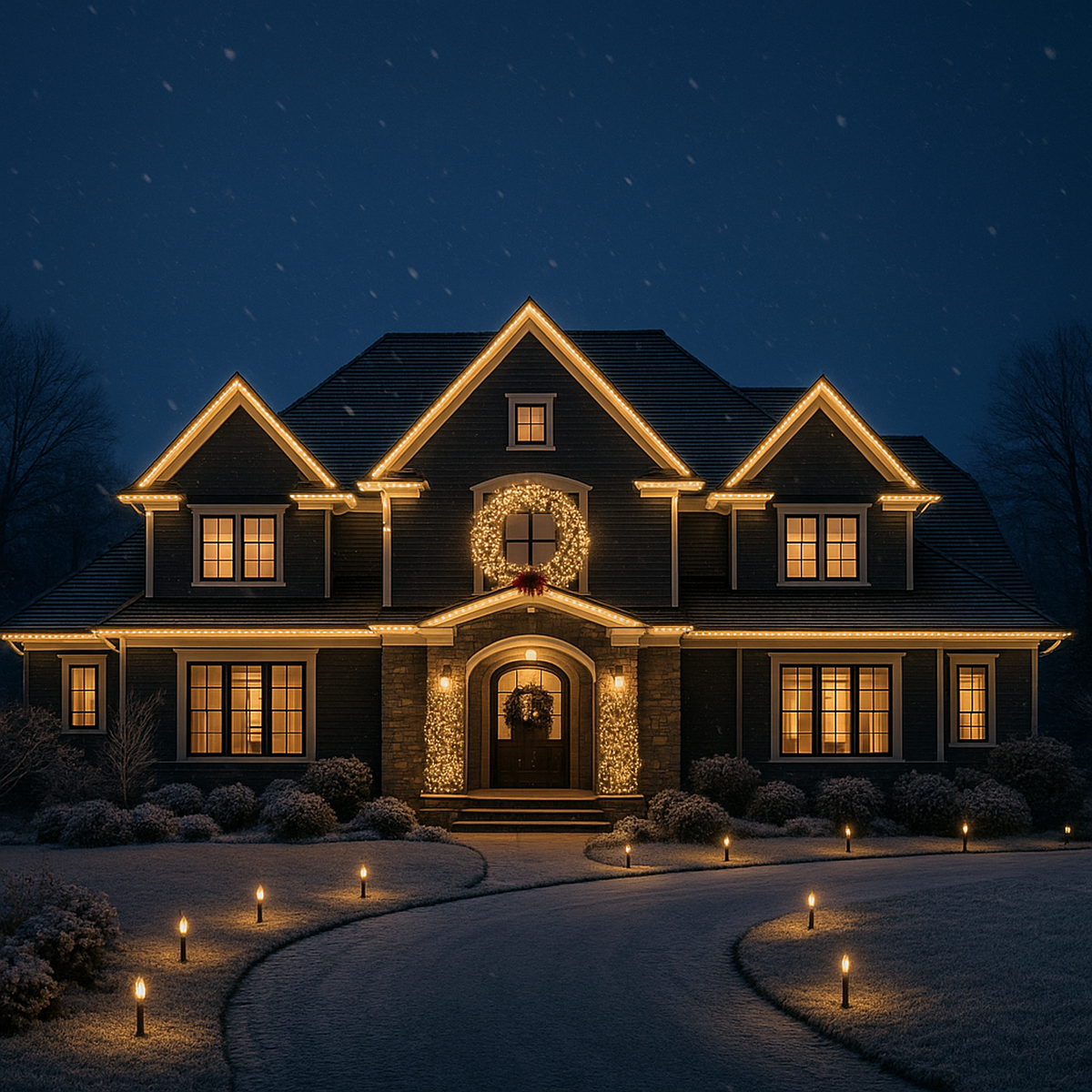 Elegant roofline and pathway lighting