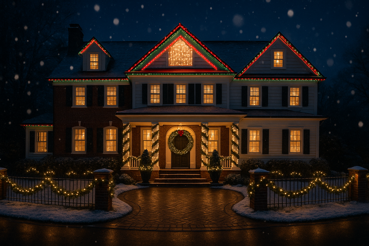 Elegant holiday garlands on a commercial entryway